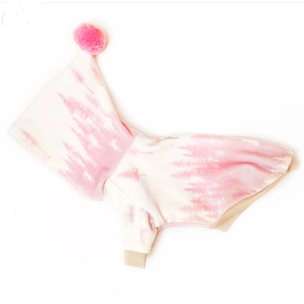 LE CHIEN BLEU NY Pink Velvet Hoodie with Pom Pom for Dogs XS